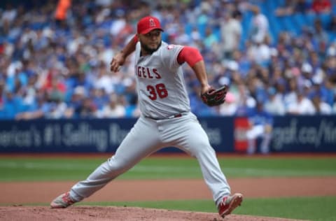 TORONTO, ON – JULY 29: Yusmeiro Petit #36 of the Los Angeles Angels of Anaheim delivers a pitch in the first inning during MLB game action against the Toronto Blue Jays at Rogers Centre on July 29, 2017 in Toronto, Canada. (Photo by Tom Szczerbowski/Getty Images)