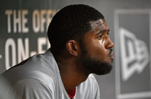 PITTSBURGH, PA – SEPTEMBER 23: Dexter Fowler #25 of the St. Louis Cardinals looks on from the dugout in the seventh inning during the game against the Pittsburgh Pirates at PNC Park on September 23, 2017 in Pittsburgh, Pennsylvania. (Photo by Justin Berl/Getty Images)