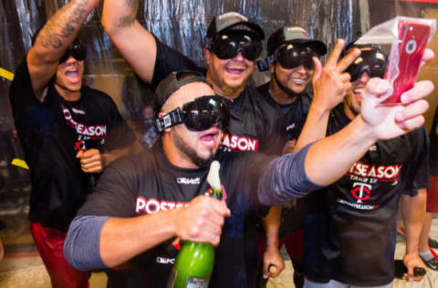 CLEVELAND, OH – SEPTEMBER 27: The Minnesota Twins celebrate after clinching the second Wild Card spot of the American League after at Progressive Field on September 27, 2017 in Cleveland, Ohio. The Indians defeated the Twins 4-2. (Photo by Jason Miller/Getty Images)