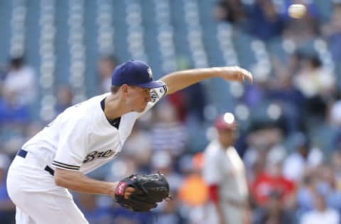 MILWAUKEE, WI – SEPTEMBER 28: Brent Suter of the Milwaukee Brewers pitches during the first inning against the Cincinnati Reds at Miller Park on September 28, 2017 in Milwaukee, Wisconsin. (Photo by Mike McGinnis/Getty Images)