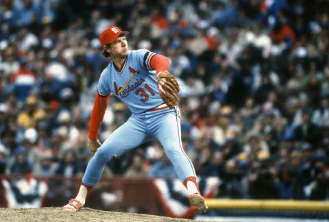 MILWAUKEE, WI – OCTOBER 1982: Bob Forsch #31 of the St. Louis Cardinals pitches against the Milwaukee Brewers during the 1982 World Series at County Stadium in October 1982 in Milwaukee, Wisconsin. The Cardinals won the series 4 games to 3. (Photo by Focus on Sport/Getty Images)