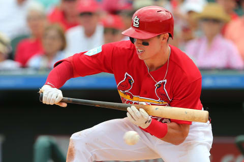 JUPITER, FL – MARCH 14: Drew Robinson #33 of the St. Louis Cardinals in action against the New York Mets during a spring training baseball game at Roger Dean Stadium on March 14, 2019 in Jupiter, Florida. The game ended in 1-1 tie after nine innings of play. (Photo by Rich Schultz/Getty Images)