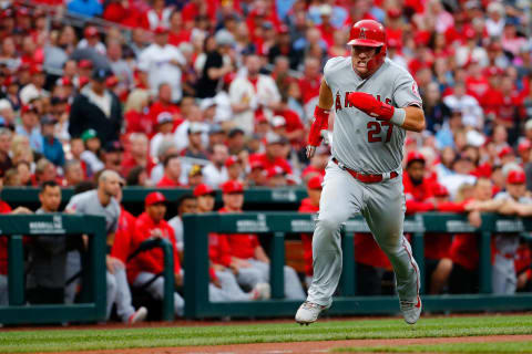 ST LOUIS, MO – JUNE 21: Mike Trout #27 of the Los Angeles Angels of Anaheim on his way to scoring a run against the St. Louis Cardinals in the first inning at Busch Stadium on June 21, 2019 in St Louis, Missouri. (Photo by Dilip Vishwanat/Getty Images)