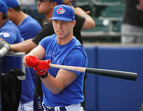 BUFFALO, NY – JULY 19: Corey Dickerson #14 of the Toronto Blue Jays takes batting practice before the game against the Boston Red Sox at Sahlen Field on July 19, 2021 in Buffalo, New York. (Photo by Kevin Hoffman/Getty Images)