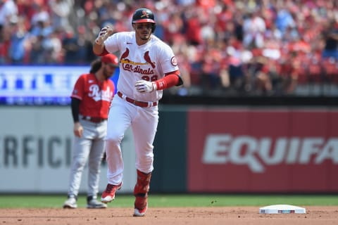 ST LOUIS, MO – SEPTEMBER 12: Nolan Arenado #28 of the St. Louis Cardinals rounds the bases after hitting a two run homerun in the first inning against the Cincinnati Reds at Busch Stadium on September 12, 2021 in St Louis, Missouri. (Photo by Michael B. Thomas/Getty Images)