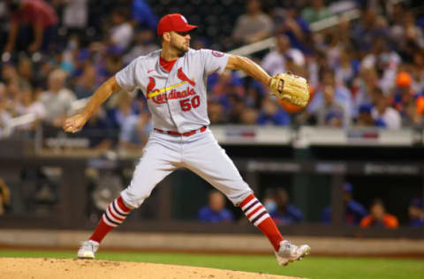 NEW YORK, NEW YORK – SEPTEMBER 13: Adam Wainwright #50 of the St. Louis Cardinals in action against the New York Mets at Citi Field on September 13, 2021 in New York City. St. Louis Cardinals defeated the New York Mets 7-0. (Photo by Mike Stobe/Getty Images)