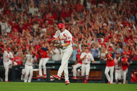 Giovanny Gallegos of the St. Louis Cardinals. (Photo by Dilip Vishwanat/Getty Images)