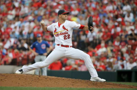 ST. LOUIS, MO – OCTOBER 03: Jack Flaherty #22 of the St. Louis Cardinals pitches in the sixth inning against the Chicago Cubs at Busch Stadium on October 3, 2021 in St. Louis, Missouri. (Photo by Scott Kane/Getty Images)