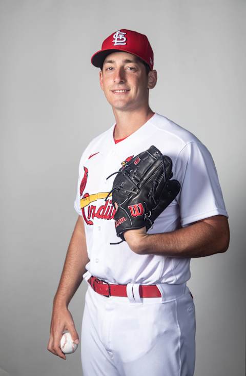 JUPITER, FLORIDA – MARCH 19: Andre Pallante #91 of the St. Louis Cardinals poses during Photo Day at Roger Dean Stadium on March 19, 2022 in Jupiter, Florida. (Photo by Benjamin Rusnak/Getty Images)