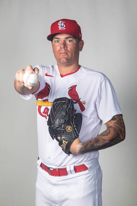 JUPITER, FLORIDA – MARCH 19: Aaron Brooks #67 of the St. Louis Cardinals poses during Photo Day at Roger Dean Stadium on March 19, 2022 in Jupiter, Florida. (Photo by Benjamin Rusnak/Getty Images)