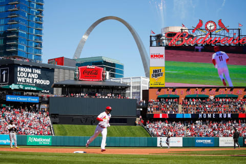 ST LOUIS, MO – APRIL 09: Paul DeJong #11 of the St. Louis Cardinals rounds third base after hitting a two-run home run against the Pittsburgh Pirates in the third inning at Busch Stadium on April 9, 2022 in St Louis, Missouri. (Photo by Dilip Vishwanat/Getty Images)