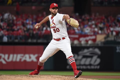 ST LOUIS, MO – APRIL 29: Adam Wainwright #50 of the St. Louis Cardinals pitches against the Arizona Diamondbacks during the third inning at Busch Stadium on April 29, 2022 in St Louis, Missouri. (Photo by Joe Puetz/Getty Images)