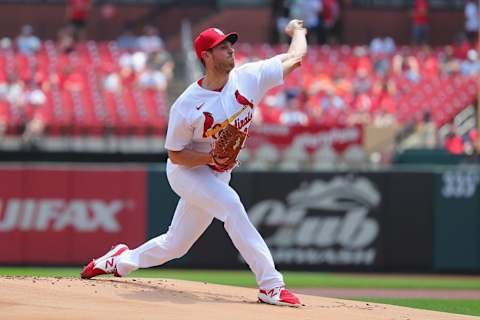 ST LOUIS, MO – MAY 12: Steven Matz #32 of the St. Louis Cardinals delivers a pitch against the Baltimore Orioles in the first inning at Busch Stadium on May 12, 2022 in St Louis, Missouri. (Photo by Dilip Vishwanat/Getty Images)