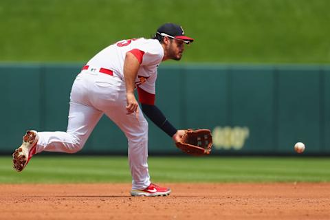 ST LOUIS, MO – JUNE 12: Nolan Arenado #28 of the St. Louis Cardinals fields a ground ball against the Cincinnati Reds in the third inning at Busch Stadium on June 12, 2022 in St Louis, Missouri. (Photo by Dilip Vishwanat/Getty Images)