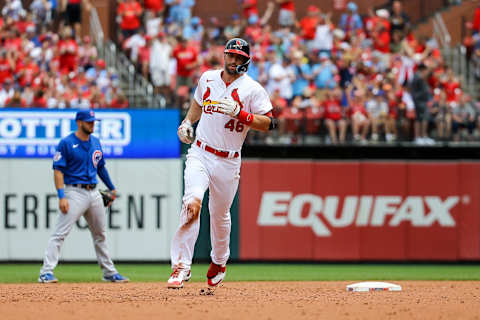 ST. LOUIS, MO – JUNE 26: Paul Goldschmidt #46 of the St. Louis Cardinals runs the bases after hitting a solo home run during the third inning against the Chicago Cubs at Busch Stadium on June 26, 2022 in St. Louis, Missouri. (Photo by Scott Kane/Getty Images)