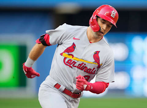 TORONTO, ON – JULY 26: Dylan Carlson #3 of the St. Louis Cardinals rounds the bases on his home run against the Toronto Blue Jays in the first inning during their MLB game at the Rogers Centre on July 26, 2022 in Toronto, Ontario, Canada. (Photo by Mark Blinch/Getty Images)