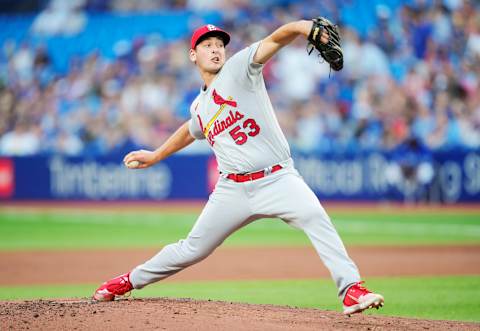 TORONTO, ON – JULY 26: Andre Pallante #53 of the St. Louis Cardinals pitches to the Toronto Blue Jays in the first inning during their MLB game at the Rogers Centre on July 26, 2022 in Toronto, Ontario, Canada. (Photo by Mark Blinch/Getty Images)