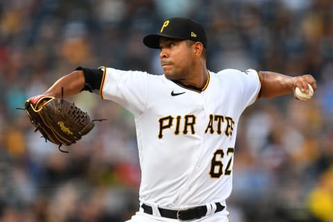 PITTSBURGH, PA – JULY 29: Jose Quintana #62 of the Pittsburgh Pirates pitches during the first inning against the Philadelphia Phillies at PNC Park on July 29, 2022 in Pittsburgh, Pennsylvania. (Photo by Joe Sargent/Getty Images)