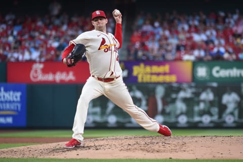 ST. LOUIS, MO – AUGUST 06: Jordan Montgomery #48 of the St. Louis Cardinals pitches against the New York Yankees in the third inning at Busch Stadium on August 6, 2022 in St. Louis, Missouri. (Photo by Joe Puetz/Getty Images)