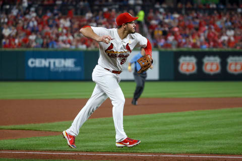 ST. LOUIS, MO – SEPTEMBER 02: Nolan Arenado #28 of the St. Louis Cardinals makes a play during the third inning against the Chicago Cubs at Busch Stadium on September 2, 2022 in St. Louis, Missouri. (Photo by Scott Kane/Getty Images)