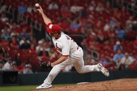 Ryan Helsley #56 of the St. Louis Cardinals pitches. (Photo by Joe Puetz/Getty Images)