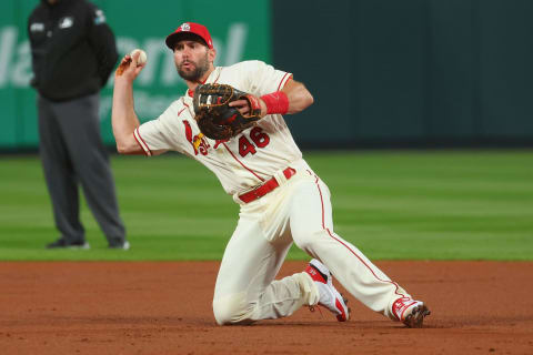 ST LOUIS, MO – OCTOBER 01: Paul Goldschmidt #46 of the St. Louis Cardinals throws to first base against the Pittsburgh Pirates in the third inning at Busch Stadium on October 1, 2022 in St Louis, Missouri. (Photo by Dilip Vishwanat/Getty Images)