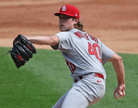 CHICAGO, ILLINOIS – AUGUST 15: Starting pitcher Jake Woodford #40 of the St. Louis Cardinals delivers the ball against the Chicago White Sox at Guaranteed Rate Field on August 15, 2020 in Chicago, Illinois. (Photo by Jonathan Daniel/Getty Images)