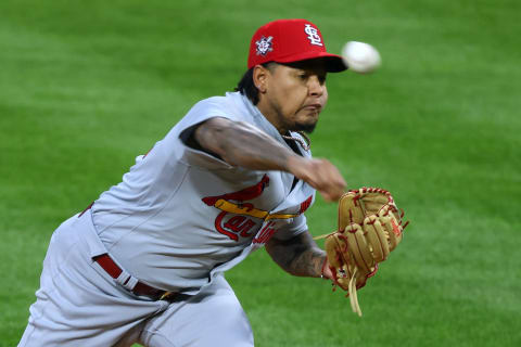 PHILADELPHIA, PA – APRIL 16: Pitcher Carlos Martínez #18 of the St. Louis Cardinals delivers a pitch against the Philadelphia Phillies during the first inning of an MLB baseball game at Citizens Bank Park on April 16, 2021 in Philadelphia, Pennsylvania. All players are wearing the number 42 in honor of Jackie Robinson Day. (Photo by Rich Schultz/Getty Images)