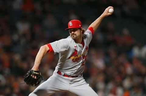 SAN FRANCISCO, CALIFORNIA – JULY 06: Andrew Miller #21 of the St. Louis Cardinals pitches against the San Francisco Giants at Oracle Park on July 06, 2021 in San Francisco, California. (Photo by Lachlan Cunningham/Getty Images)