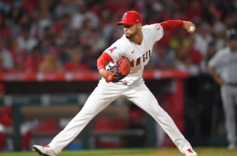 ANAHEIM, CA – JULY 16: Alex Claudio #58 of the Los Angeles Angels pitches during the game against the Seattle Mariners at Angel Stadium of Anaheim on July 16, 2021 in Anaheim, California. (Photo by Jayne Kamin-Oncea/Getty Images)