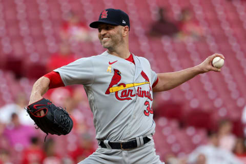 CINCINNATI, OHIO – SEPTEMBER 01: J.A. Happ #34 of the St. Louis Cardinals pitches in the first inning against the Cincinnati Reds during game two of a doubleheader at Great American Ball Park on September 01, 2021 in Cincinnati, Ohio. (Photo by Dylan Buell/Getty Images)