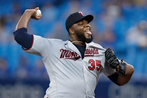 TORONTO, ON – SEPTEMBER 17: Michael Pineda #35 of the Minnesota Twins pitches in the first inning of their MLB game against the Toronto Blue Jays at Rogers Centre on September 17, 2021 in Toronto, Ontario. (Photo by Cole Burston/Getty Images)