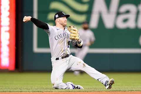 Trevor Story playing against the St. Louis Cardinals. (Photo by G Fiume/Getty Images)