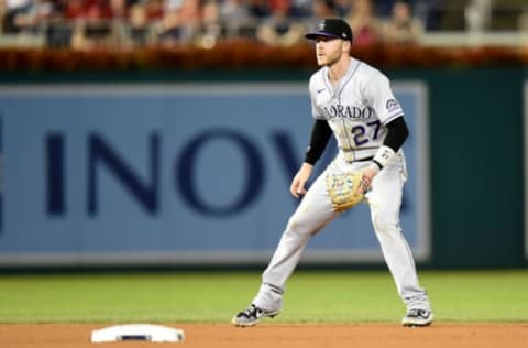 WASHINGTON, DC – SEPTEMBER 17: Trevor Story #27 of the Colorado Rockies plays shortstop against the Washington Nationals at Nationals Park on September 17, 2021 in Washington, DC. (Photo by G Fiume/Getty Images)