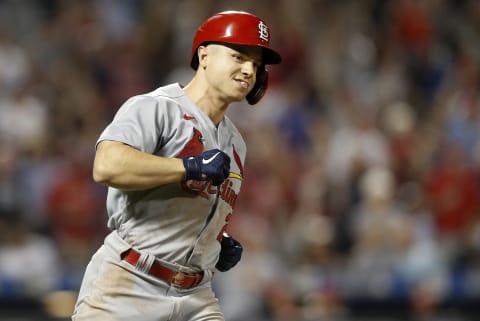 Tyler O’Neill #27 of the St. Louis Cardinals runs the bases after his eighth inning two run home run against the New York Mets at Citi Field on September 14, 2021 in New York City. The Cardinals defeated the Mets 7-6 in eleven innings. (Photo by Jim McIsaac/Getty Images)