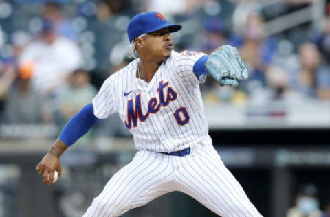 NEW YORK, NEW YORK – SEPTEMBER 28: Marcus Stroman #0 of the New York Mets pitches in the first inning against the Miami Marlins at Citi Field on September 28, 2021 in New York City. (Photo by Jim McIsaac/Getty Images)