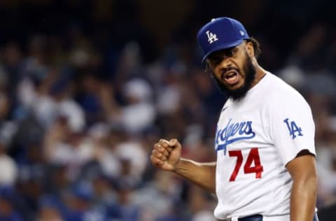 LOS ANGELES, CALIFORNIA – OCTOBER 19: Kenley Jansen #74 of the Los Angeles Dodgers reacts after a strikeout to end the game during the 9th inning of Game 3 of the National League Championship Series against the Atlanta Braves at Dodger Stadium on October 19, 2021 in Los Angeles, California. The Dodgers defeated the Braves 6-5 to win the game. (Photo by Sean M. Haffey/Getty Images)