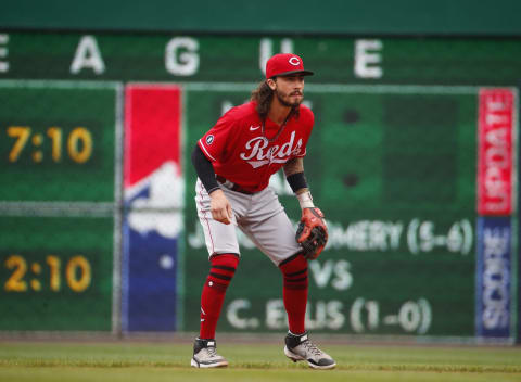 PITTSBURGH, PA – SEPTEMBER 16: Jonathan India #6 of the Cincinnati Reds in action against the Pittsburgh Pirates during the game at PNC Park on September 16, 2021 in Pittsburgh, Pennsylvania. (Photo by Justin K. Aller/Getty Images)