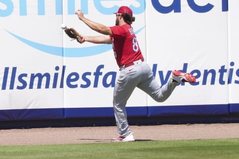 PORT ST. LUCIE, FLORIDA – MARCH 27: Alec Burleson #84 of the St. Louis Cardinals drops a fly ball off the bat of Pete Alonso #20 of the New York Mets during the second inning of the Spring Training game at Clover Park on March 27, 2022 in Port St. Lucie, Florida. (Photo by Eric Espada/Getty Images)