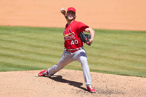 PORT ST. LUCIE, FLORIDA – MARCH 27: Jake Woodford #40 of the St. Louis Cardinals throws a pitch during the fourth inning of the Spring Training game against the New York Mets at Clover Park on March 27, 2022 in Port St. Lucie, Florida. (Photo by Eric Espada/Getty Images)