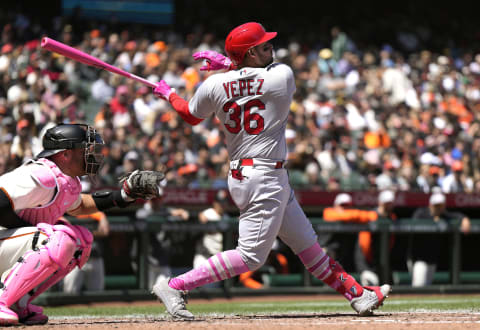 SAN FRANCISCO, CALIFORNIA – MAY 08: Juan Yepez #36 of the St. Louis Cardinals bats against the San Francisco Giants in the top of the fourth inning at Oracle Park on May 08, 2022 in San Francisco, California. (Photo by Thearon W. Henderson/Getty Images)