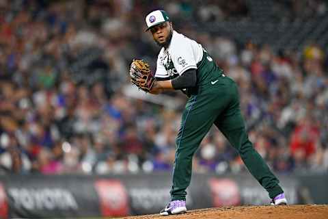 DENVER, CO – JUNE 4: Alex Colome #37 of the Colorado Rockies pitches against the Atlanta Braves at Coors Field on June 4, 2022 in Denver, Colorado. The Colorado Rockies debuted the team’s city connect uniforms in the game. (Photo by Dustin Bradford/Getty Images)