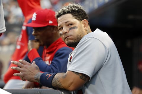 NEW YORK, NEW YORK – MAY 18: Yadier Molina #4 of the St. Louis Cardinals looks on against the New York Mets at Citi Field on May 18, 2022 in New York City. The Mets defeated the Cardinals 11-4. (Photo by Jim McIsaac/Getty Images)