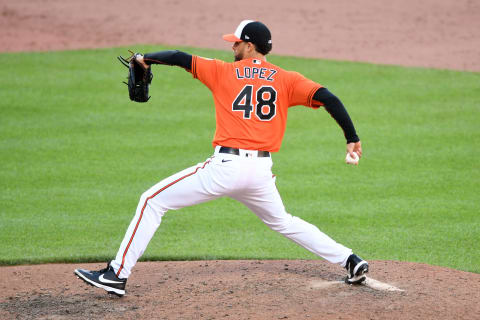 BALTIMORE, MD – JUNE 04: Jorge Lopez #48 of the Baltimore Orioles pitches during a baseball game against the Cleveland Guardians at Oriole Park at Camden Yards on June 4, 2022 in Baltimore, Maryland. (Photo by Mitchell Layton/Getty Images)