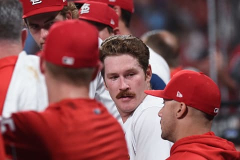 ST LOUIS, MO – JUNE 14: Miles Mikolas #39 of the St. Louis Cardinals looks on against the Pittsburgh Pirates during the second game of a double header at Busch Stadium on June 14, 2022 in St Louis, Missouri. (Photo by Joe Puetz/Getty Images)