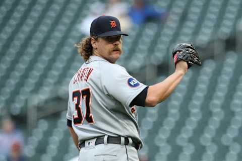 MINNEAPOLIS, MN – MAY 25: Andrew Chafin #37 of the Detroit Tigers looks on against the Minnesota Twins in the tenth inning of the game at Target Field on May 25, 2022 in Minneapolis, Minnesota. The Tigers defeated the Twins 4-2 in ten innings. (Photo by David Berding/Getty Images)