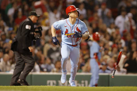 BOSTON, MASSACHUSETTS – JUNE 18: Tyler O’Neill #27 of the St. Louis Cardinals rounds the bases after hitting a solo home run during the sixth inning against the Boston Red Sox at Fenway Park on June 18, 2022 in Boston, Massachusetts. (Photo by Sarah Stier/Getty Images)