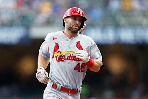 MILWAUKEE, WISCONSIN – JUNE 22: Paul Goldschmidt #46 of the St. Louis Cardinals rounds third base after hitting a two run homer in the first inning against the Milwaukee Brewers at American Family Field on June 22, 2022 in Milwaukee, Wisconsin. (Photo by John Fisher/Getty Images)