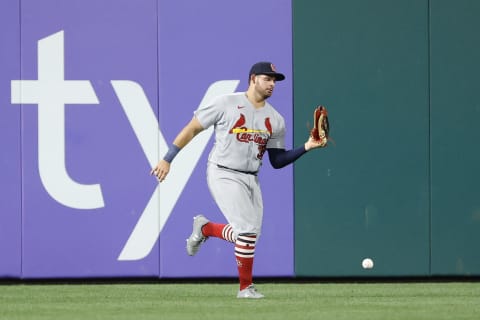 PHILADELPHIA, PENNSYLVANIA – JULY 01: Juan Yepez #36 of the St. Louis Cardinals is unable to catch a fly ball during the seventh inning against the Philadelphia Phillies at Citizens Bank Park on July 01, 2022 in Philadelphia, Pennsylvania. (Photo by Tim Nwachukwu/Getty Images)