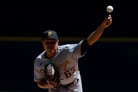 MILWAUKEE, WISCONSIN – JULY 10: Jose Quintana #62 of the Pittsburgh Pirates throws a pitch during the game against the Milwaukee Brewers at American Family Field on July 10, 2022 in Milwaukee, Wisconsin. (Photo by John Fisher/Getty Images)